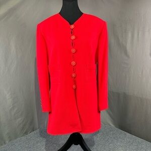 Vintage Louis Feraud Blazer Women’s 12 1980s Midi Corpcore Bright Red